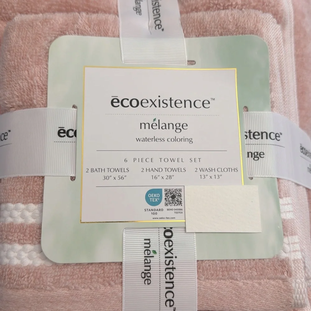 6pc Ecoexistence Mélange Bath Towel Set - Waterless Coloring - Pink/White